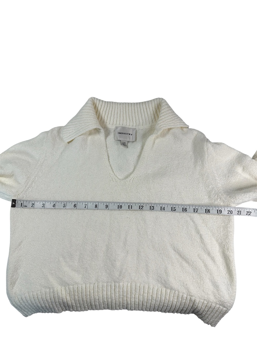 INDUSTRY Cream Knit Collared V-Neck Pullover Sweater Size Large - Picture 6 of 11
